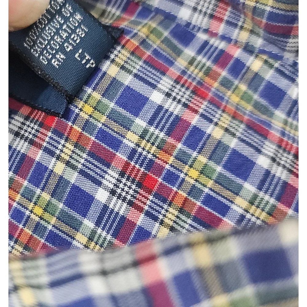 Vintage Polo Ralph Lauren Shirt Men 4XB Blue Plaid Long Sleeve Button Down Pleat